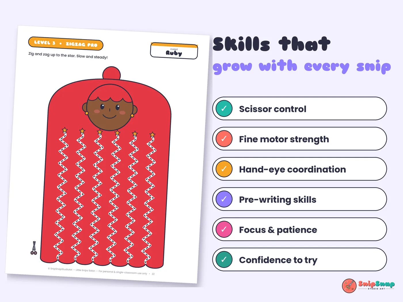 A zigzag level page next to the skills it builds